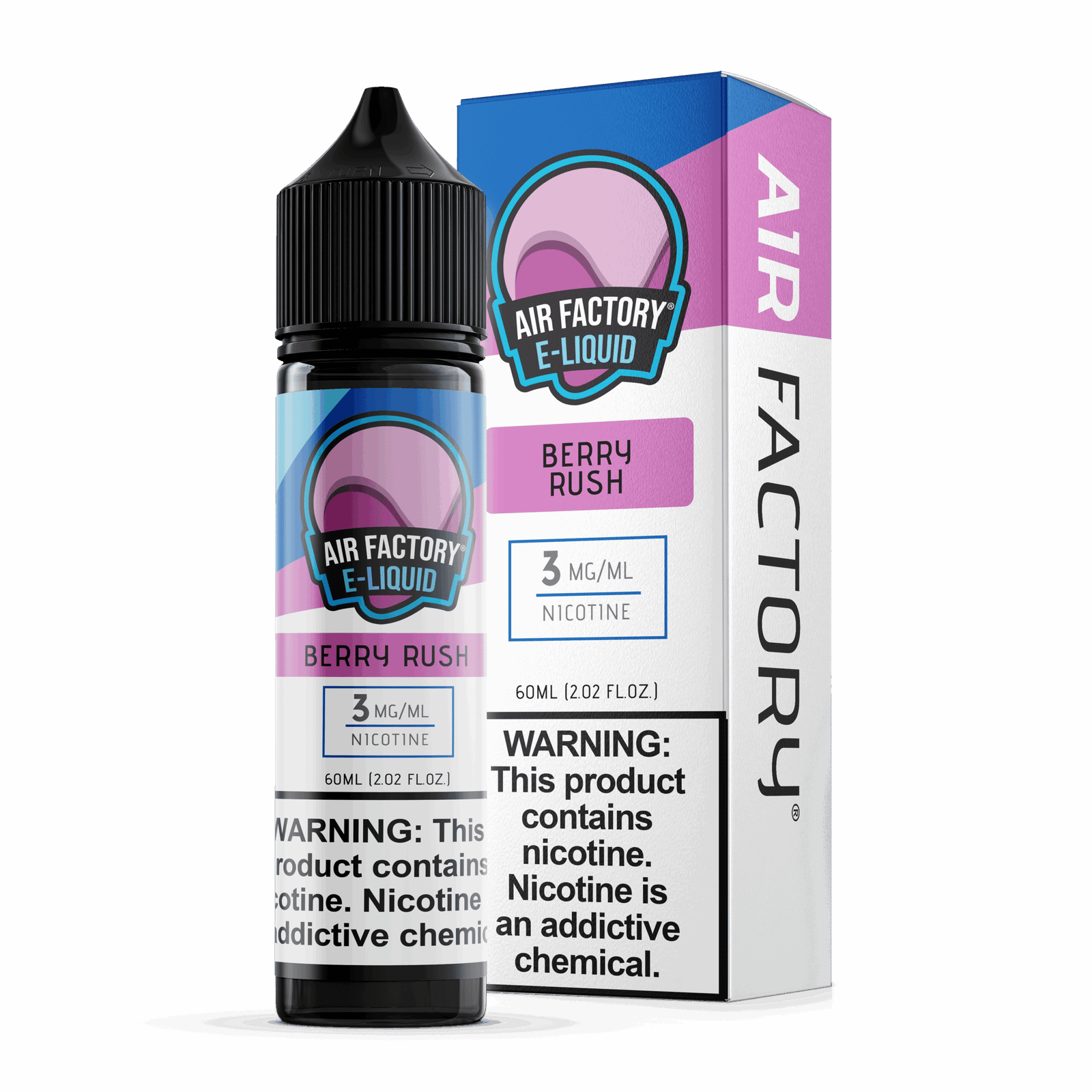 Air Factory Berry Rush 60mL freebase e-liquid bottle and box