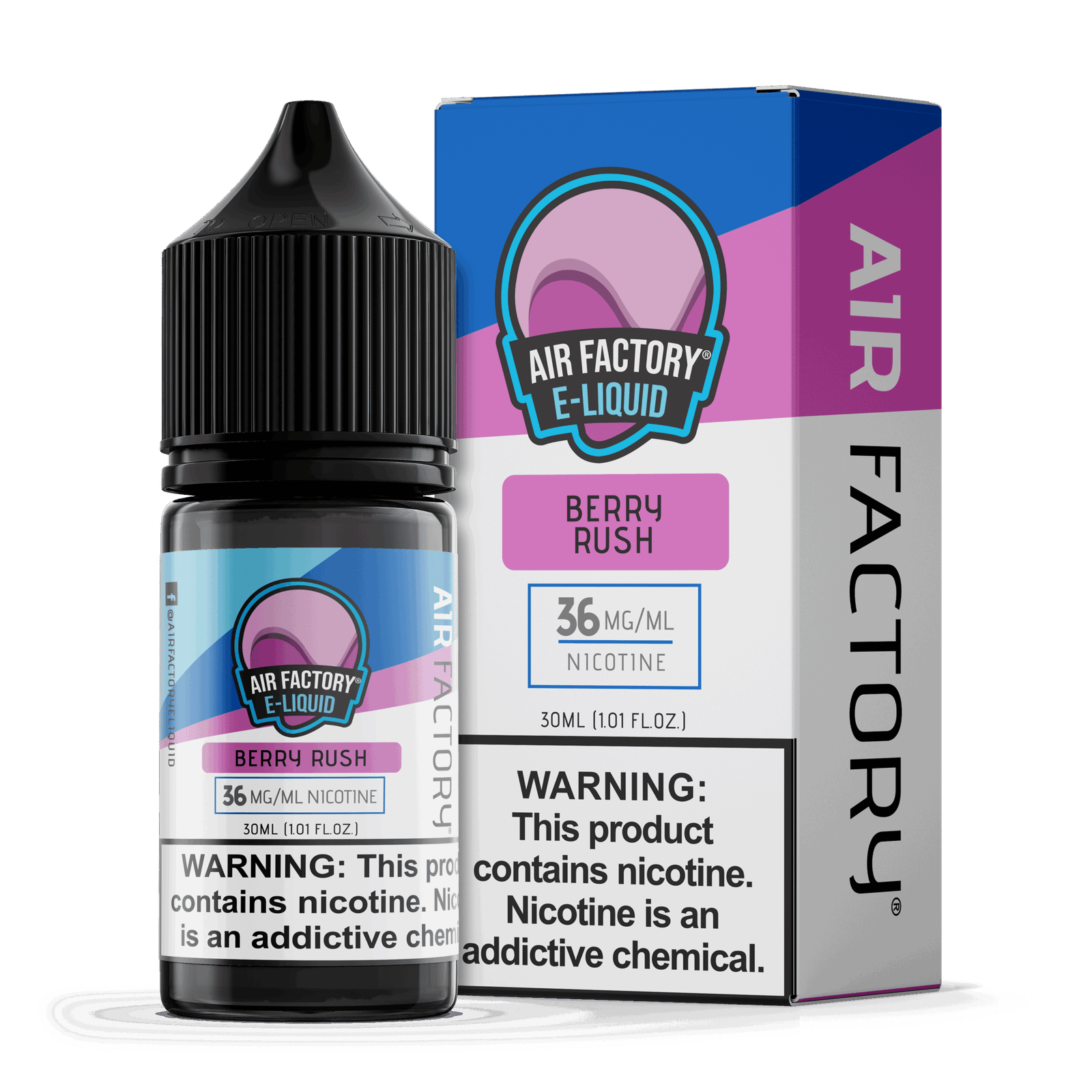 Air Factory Berry Rush Salts 30mL nic salt e-liquid bottle and box