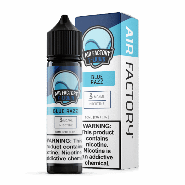 Air Factory Blue Razz 60mL freebase e-liquid bottle and box