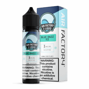 Air Factory Blue Razz Ice 60mL freebase e-liquid bottle and box