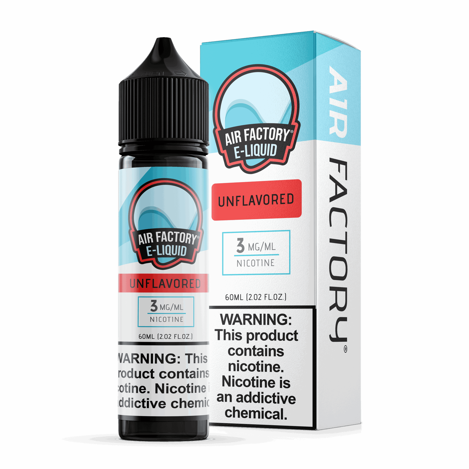 Air Factory Unflavored 60mL freebase e-liquid bottle and box