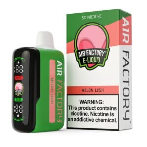 Air Factory 20K disposable vape in Melon Lush with its box, 5% nicotine