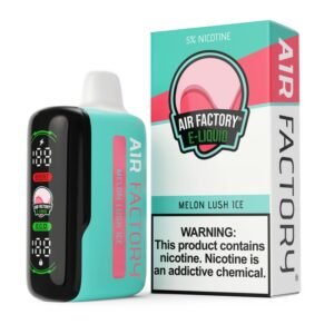 Air Factory 20K disposable vape in Melon Lush Ice with its box, 5% nicotine