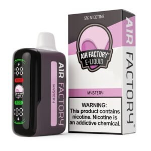 Air Factory 20K disposable vape in Mystery with its box, 5% nicotine