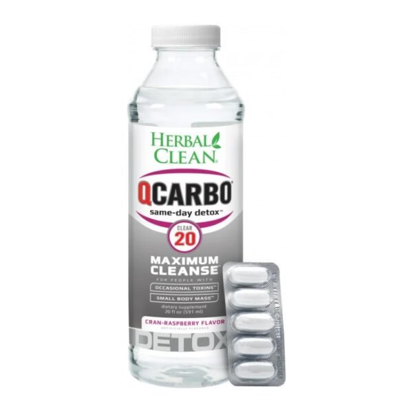 Herbal Clean QCarbo20 Clear Cran-Raspberry 20 oz detox drink with tablets